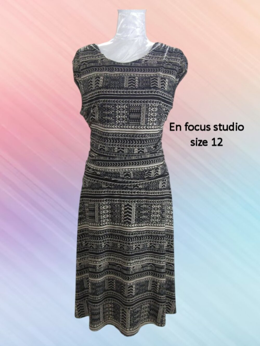 In Focus size 12 women dress midi length Black geometric prints